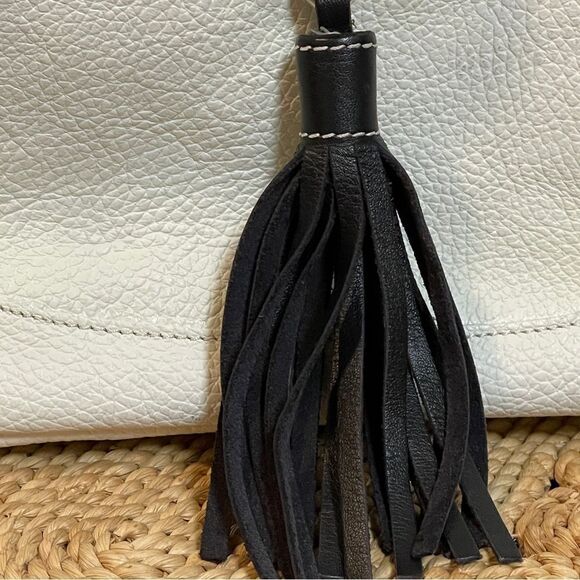 Cavalcanti Soft Leather Italian Shoulder Bag Purse With Black Tassels Off White - Picture 4 of 16